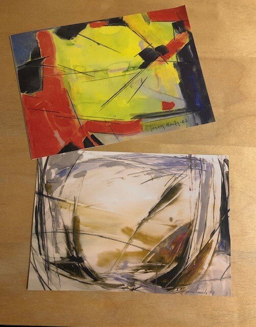 two art pieces on a table